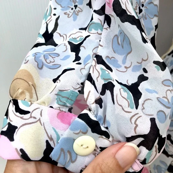 Vintage 80’s black & pastel roses floral secretary dress - Picture 7 of 9